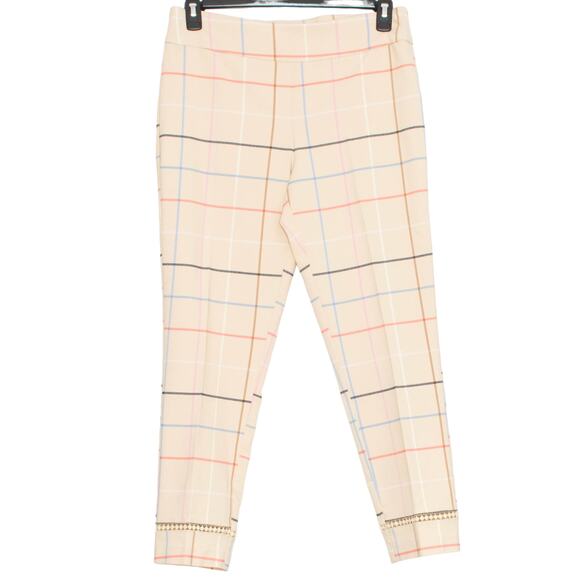 Crown & Ivy Pants Pull On Preppy Heritage Cottage Academia Rustic Plaid Tan 12 - Picture 1 of 4